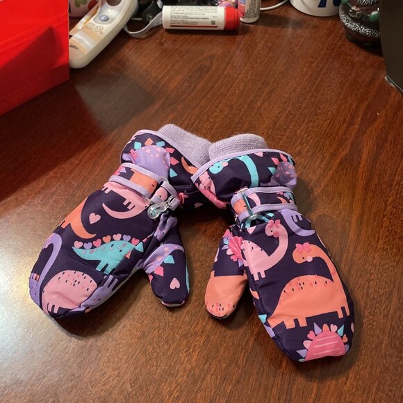 The Children's Place Toddler Girls Dinosaur Ski Mittens - Purple - Size 4T-5T - Picture 1 of 4